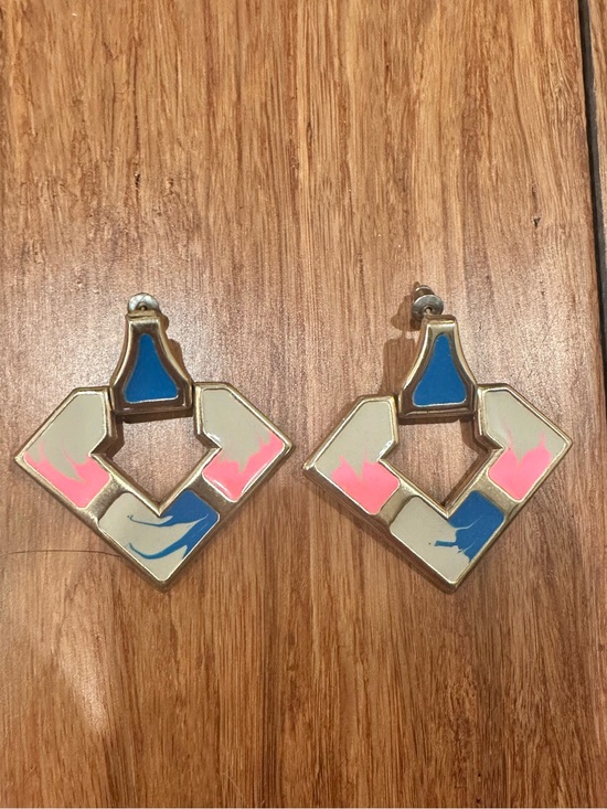 Jewelry - Vintage Geometric Statement Earrings - Neon Pink & Blue